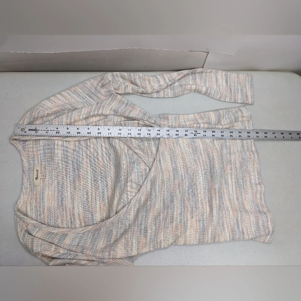 Madewell Space Dye Faux Wrap Top L Knit Long Sleeve Preppy 70s Academia #1010 - Picture 12 of 14